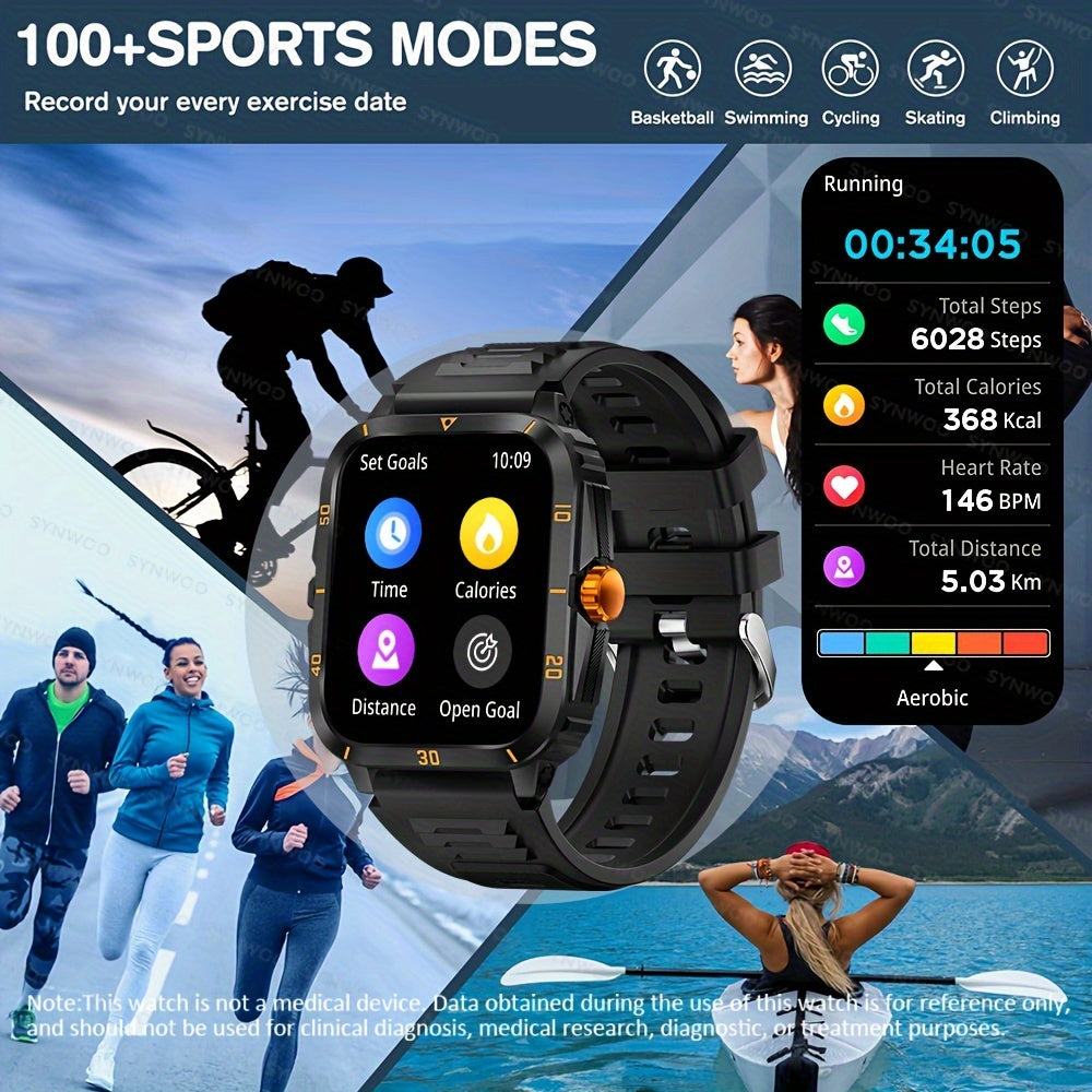 Answer/Make Calls, Reminder, Outdoor IP68 Waterproof, Multi-Sport Modes Fitness Tracker, Body Detection, Breathing Training, Pedometer, Calories, Distance Smart Watch Compatible With Iphone Android