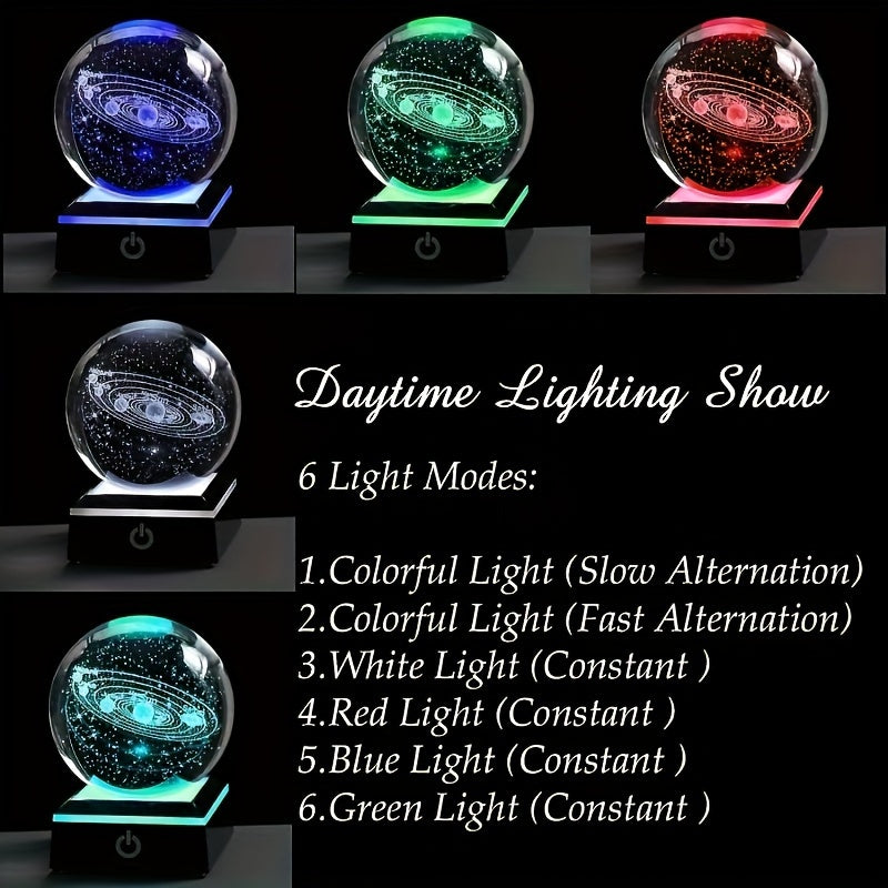 1pc, Small 3D Solar System Crystal Ball With Color Changing Base