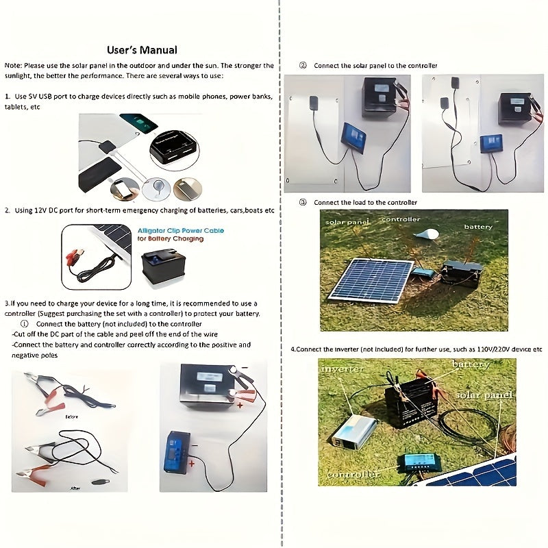 100A Portable Solar Charger Kit With Usb - 12V-18V-24V Dc, Dual Power For Camping, Hiking, Car, Boat, Phone & Watch