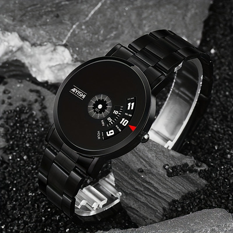 1pc Men's Simple Round Dial Waterproof Quartz Watch, Suitable For Daily Life, Ideal For Gifts