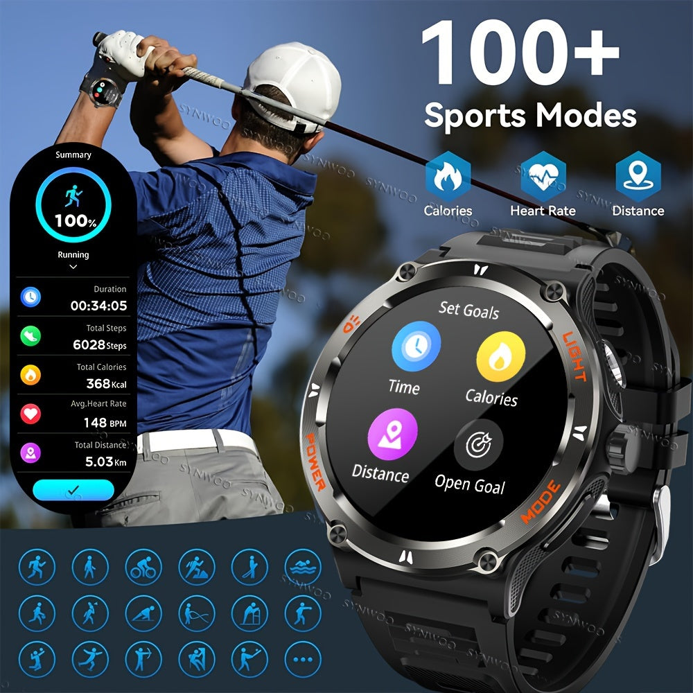 1pc Smart Watch With HD Touch Screen, Outdoor Strong Light Flashlight, And Compass, Outdoor Wireless Calling Sports Bracelet, 500mAh Battery, Rugged Fitness Tracker