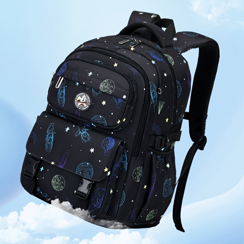 Galaxy Explorer Durable Large Capacity Kids School Backpack, Waterproof With Fun Astronaut & Starry Sky Print, With Adjustable Straps