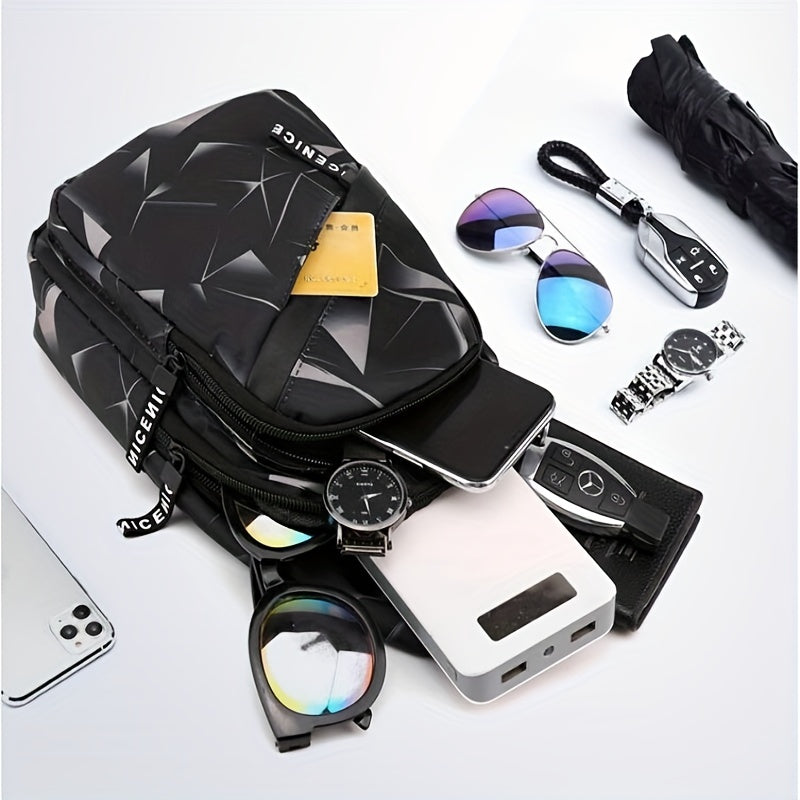 Men's Crossbody Bag With Earphone Hole Multifunction Diagonal Shoulder Bag