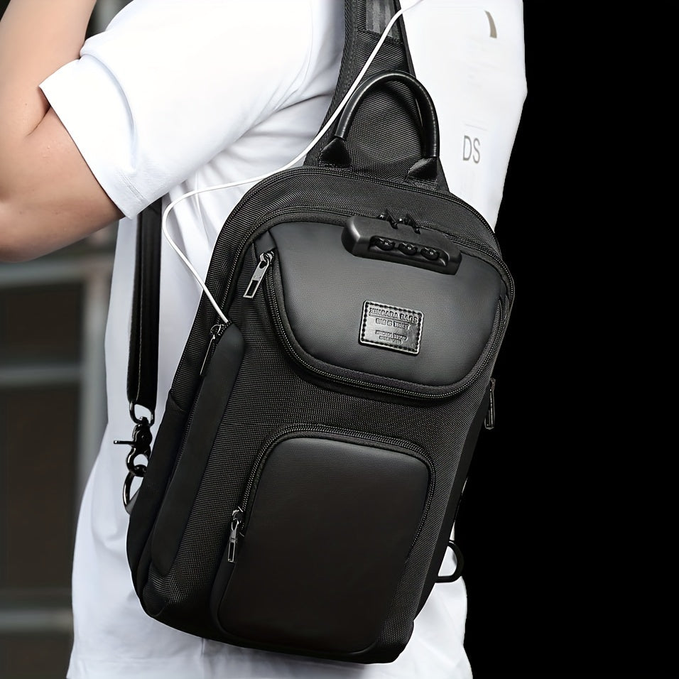 Anti-theft Sling Chest Bag With Password Lock, Men's Crossbody Bag