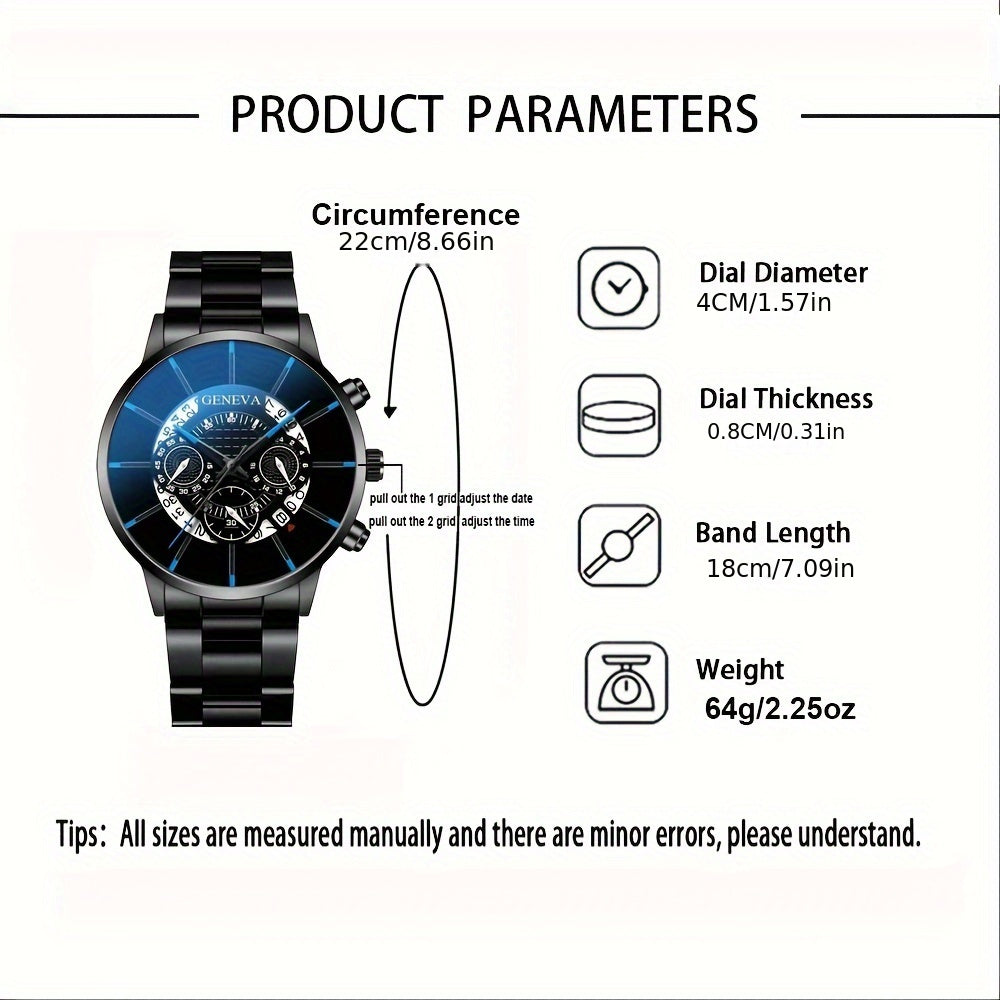 2pcs/set, Fashion Casual Business Round Pointer Versatile Men's Watch & Bracelet Set