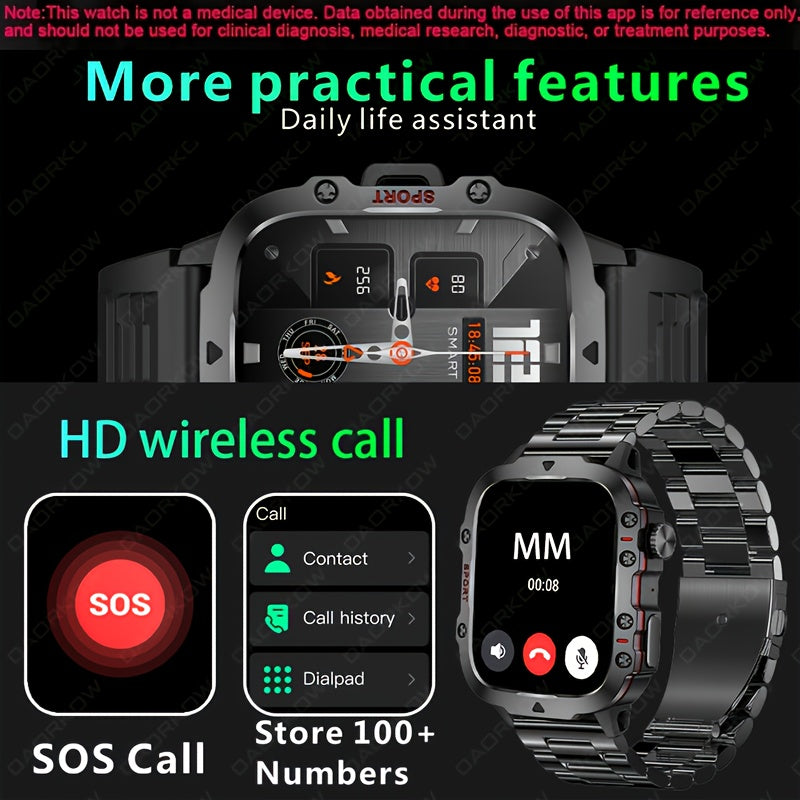 New Rugged Smart Watch Men Wireless Call IP68 Waterproof Sport Fitness AI Voice Outdoor  100+ Sports Modes Outdoor Smartwatch