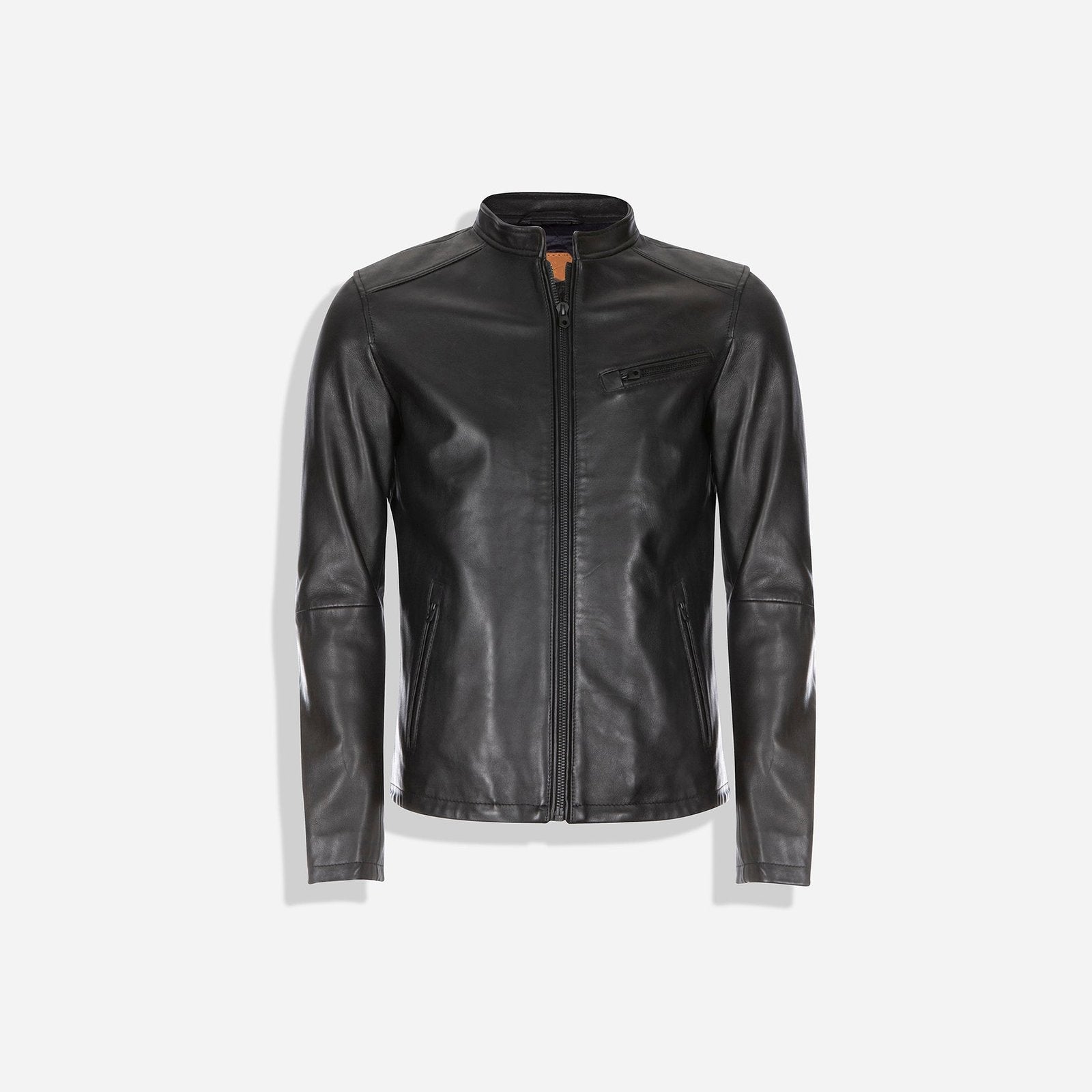 Burton Mandarin Collar Leather Jacket, Black-1