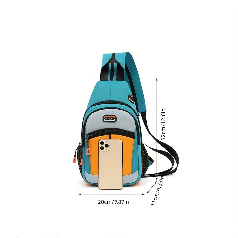 Colorblock Sling Backpack, Trendy Outdoor Travel Chest Bag, Zipper Strap Crossbody Bag