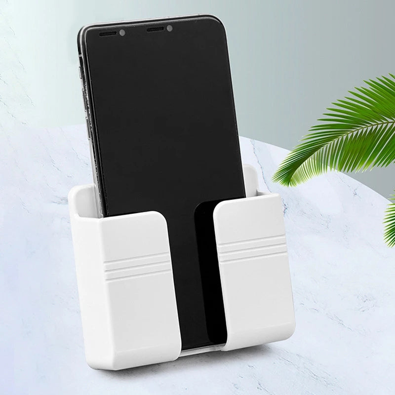 1pc Wall Mobile Phone Holder Plug Phone Charging Stand Remote Control Storage Box Bracket Punch-Free Mounted Organizer Holders