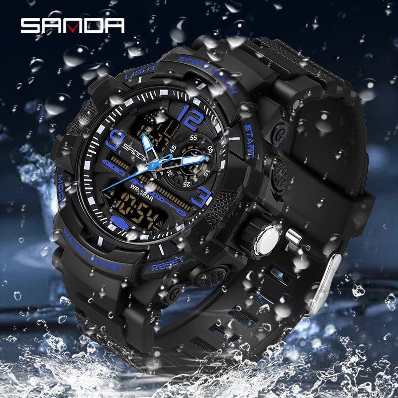 Sanda LED Electronic Watch, Alarm Clock Men's Waterproof Multi Functional Night Light Watch