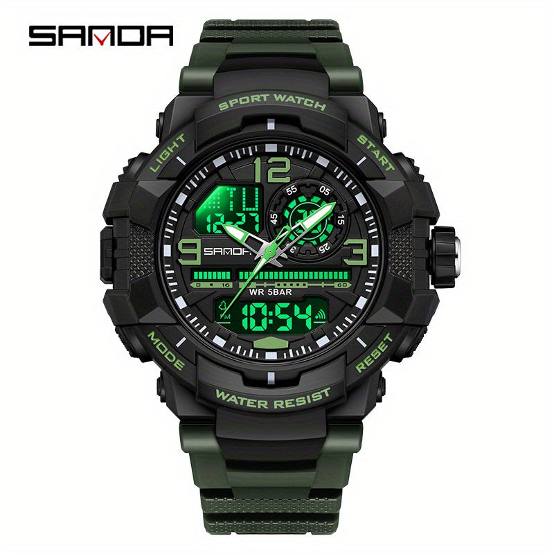 Sanda LED Electronic Watch, Alarm Clock Men's Waterproof Multi Functional Night Light Watch