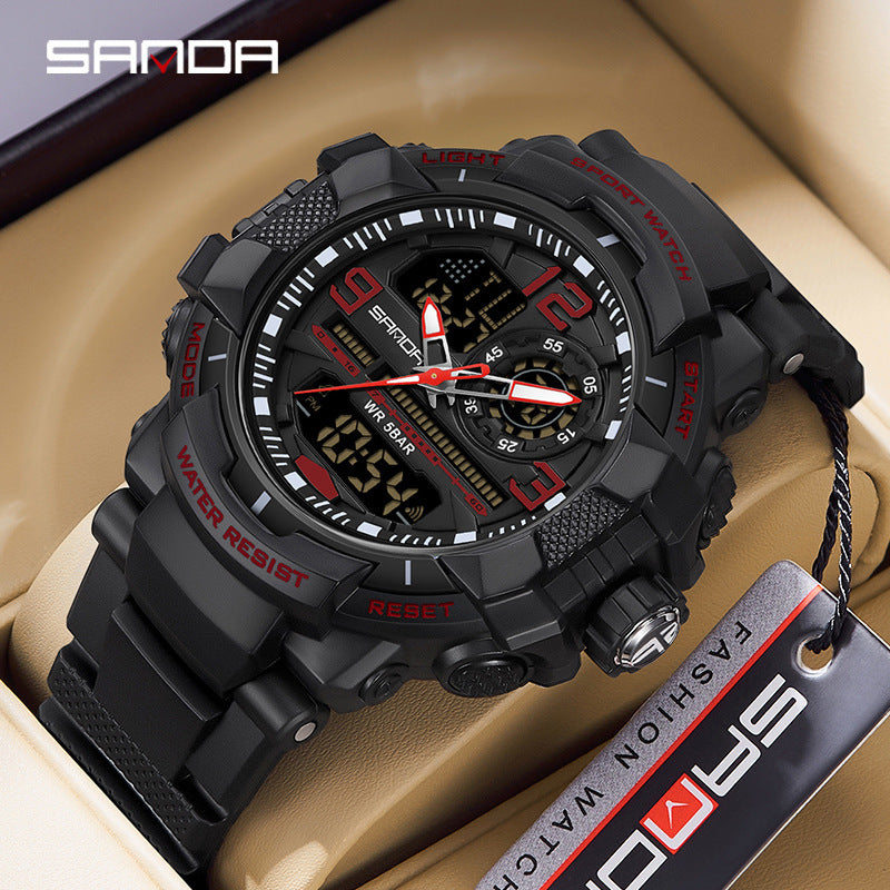 Sanda LED Electronic Watch, Alarm Clock Men's Waterproof Multi Functional Night Light Watch