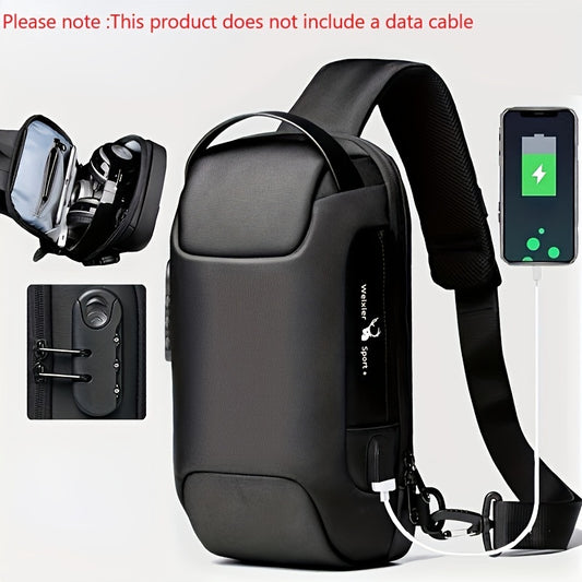 Men's Anti-theft Chest Bag Satchel, Large Capacity Sports Messenger Bag, Combination Lock Shoulder Bag With USB Charging Port