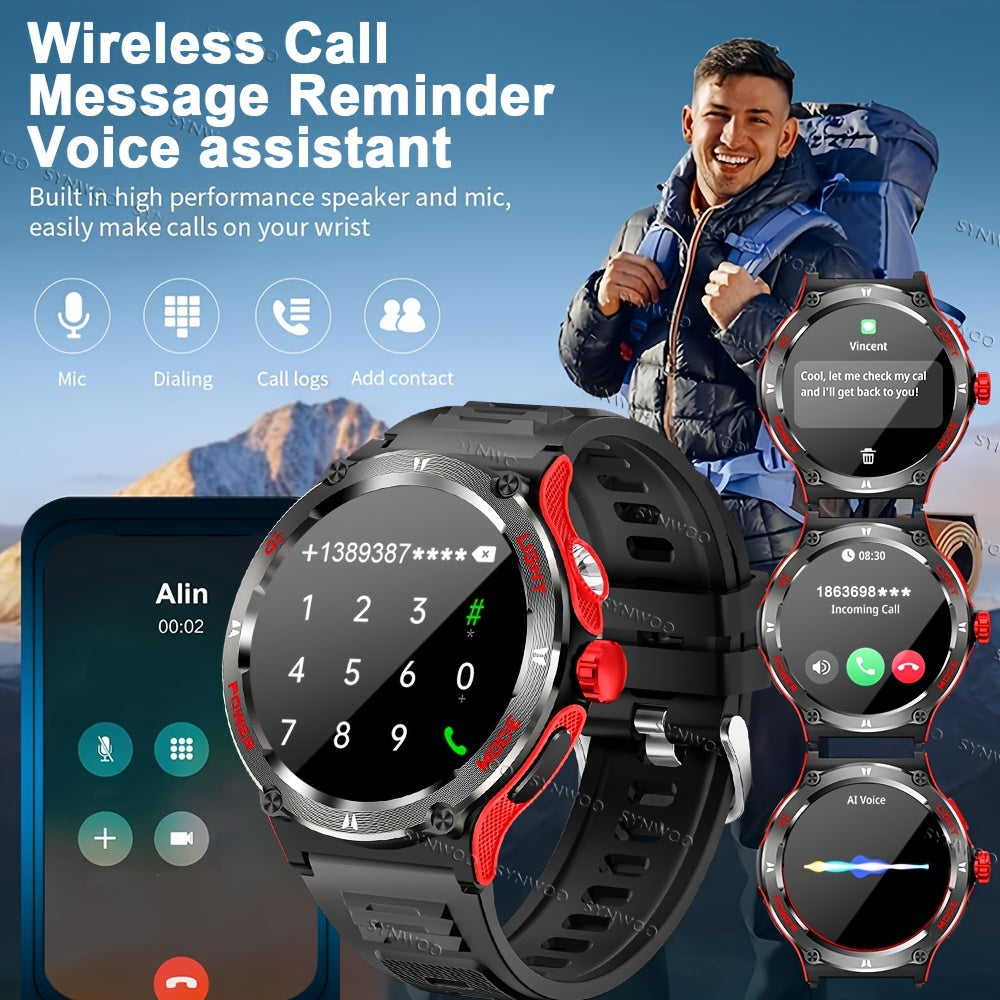 1pc Smart Watch With HD Touch Screen, Outdoor Strong Light Flashlight, And Compass, Outdoor Wireless Calling Sports Bracelet, 500mAh Battery, Rugged Fitness Tracker