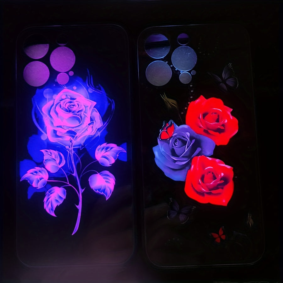 Flower Graphic Phone Cover For IPhone 15 Pro Max/14/13/12/11 Pro Max, Anti Scratch Glass Women Flash Case Voice Control