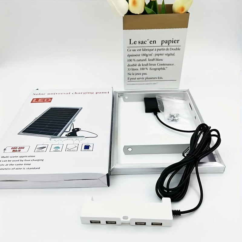 Portable Solar Panel Charger Kit with 4 USB Ports - High-Efficiency Universal USB Charging Panel, 600-800mAh Output per Hour, 5m Cable Included, Compatible with Multiple USB Devices