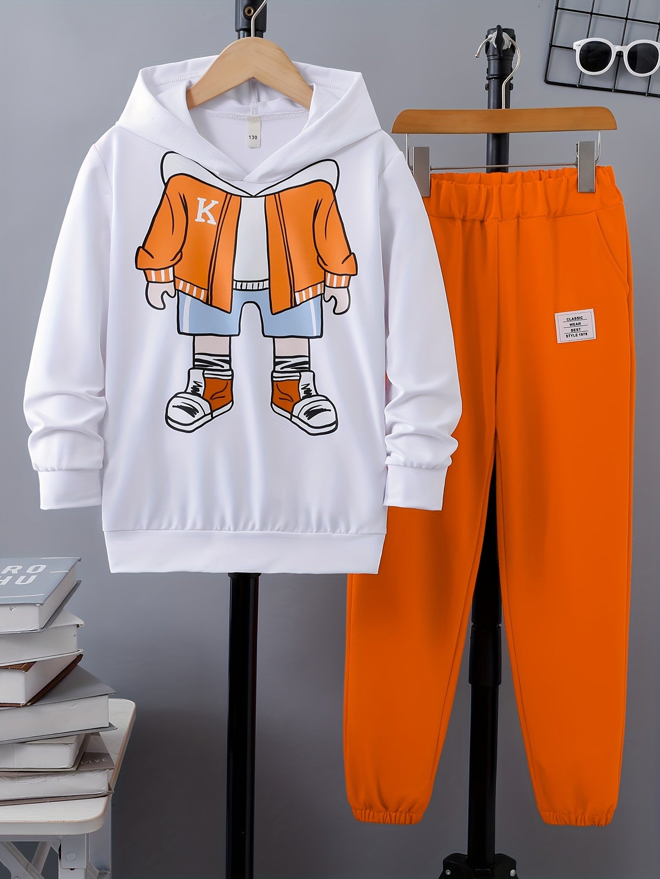 2-piece Boys Casual Co Ord Set, Cartoon Figure Print Long Sleeve Hoodie And Jogger Pants, Comfy Spring Fall Clothes