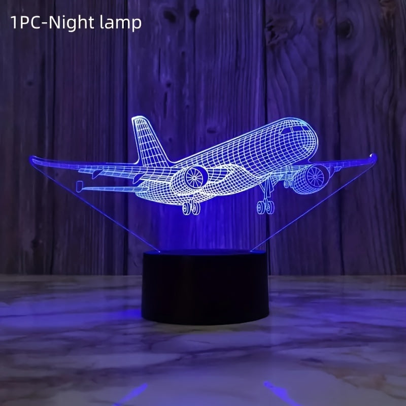 1pc 3D Airplane Multicolored Changing Touch Switch Night Light, Small Gift For Family, Home Creative Ornament Night Light