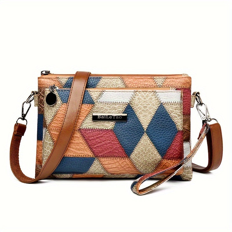 Rhombus mønster Crossbody taske, Bohemian Style skuldertaske