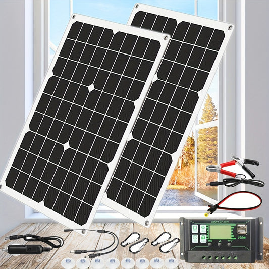 1pc, Complete Solar Panel Kit Power, Dual 12V/5V USB, 60A/100A Solar Controller Perfect For Car, Yacht, RV, Boat, Home, Camping Battery Charger