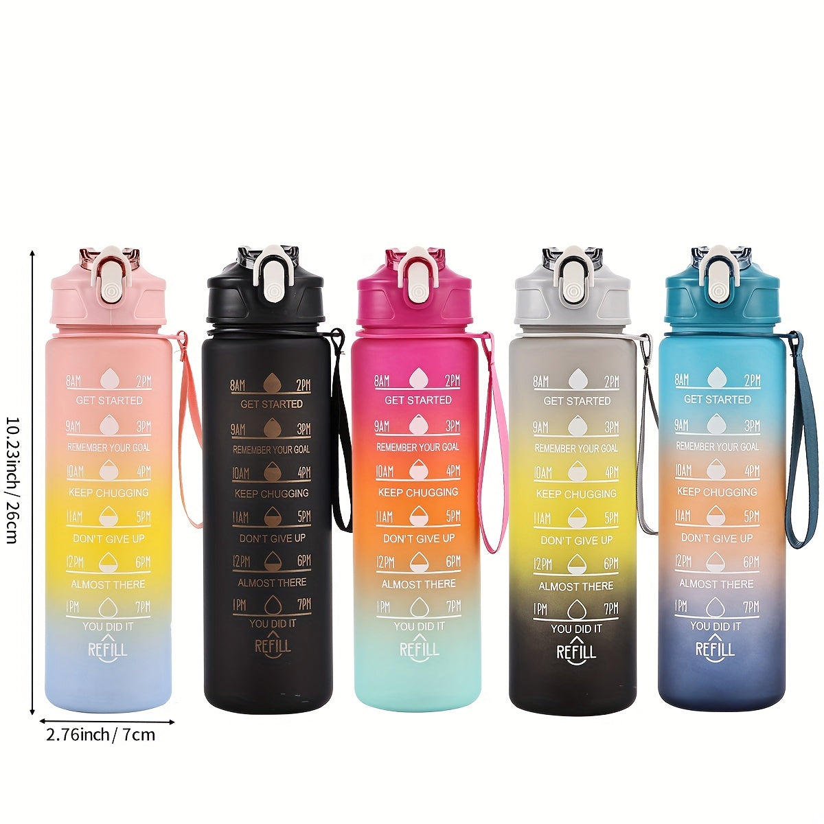 1pc/3pcs 300ml/750ml/2L Gradient Color Frosted Water Bottle, 10.14/25.36/67.63oz Portable Leakproof Sports Water Cup With Straw, Suitable For Outdoor Camping, Driving, Cycling