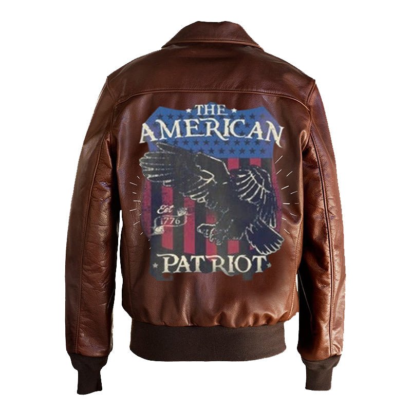 American Patriot Printed Bomber Genuine Leather Jacket-0