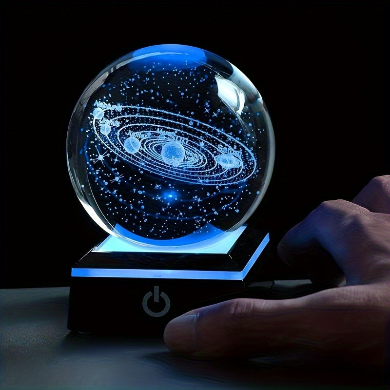 1pc, Small 3D Solar System Crystal Ball With Color Changing Base