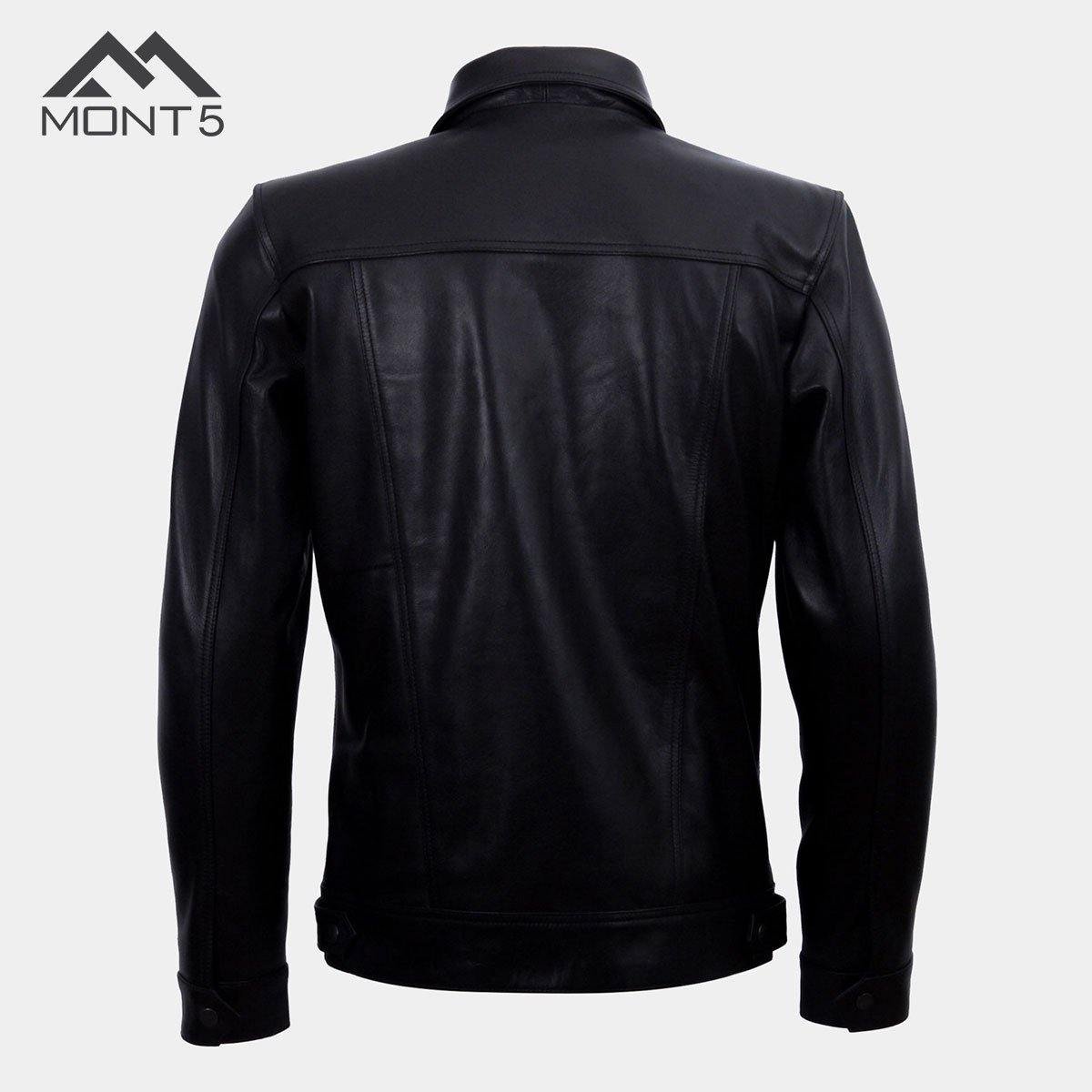 MONT5 - Diran Men Black Classic Leather Jacket with Shirt Collar-2