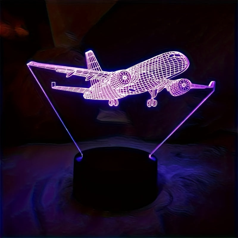 1pc 3D Airplane Multicolored Changing Touch Switch Night Light, Small Gift For Family, Home Creative Ornament Night Light