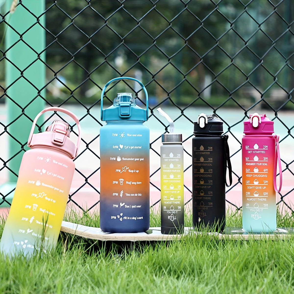 1pc/3pcs 300ml/750ml/2L Gradient Color Frosted Water Bottle, 10.14/25.36/67.63oz Portable Leakproof Sports Water Cup With Straw, Suitable For Outdoor Camping, Driving, Cycling