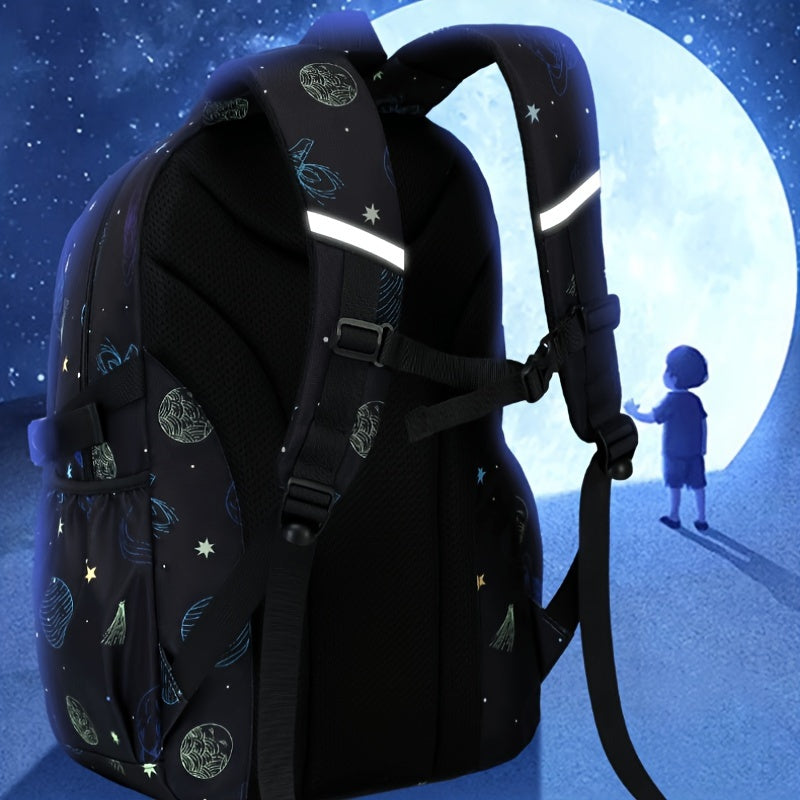 Galaxy Explorer Durable Large Capacity Kids School Backpack, Waterproof With Fun Astronaut & Starry Sky Print, With Adjustable Straps