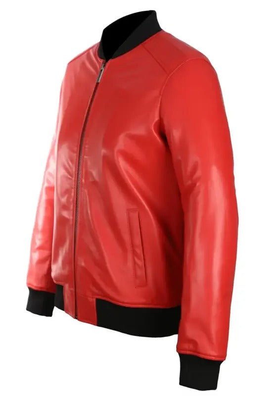 Lyla Women's Real Leather Bomber Jacket Red-2