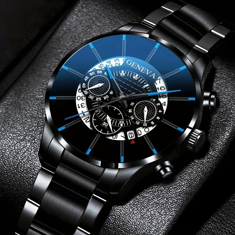 2pcs/set, Fashion Casual Business Round Pointer Versatile Men's Watch & Bracelet Set