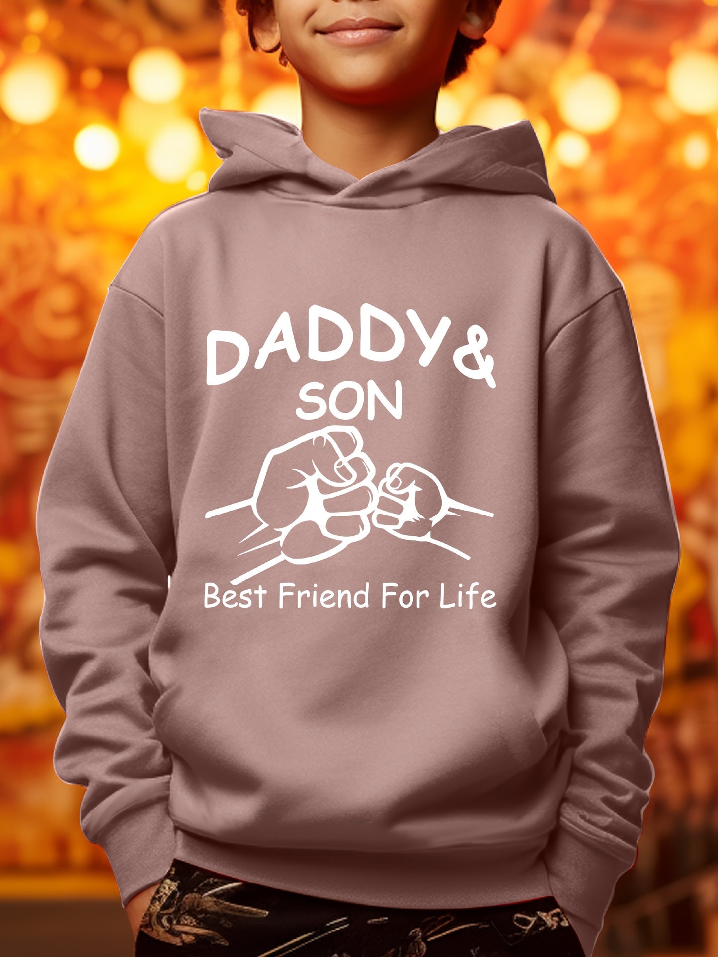 "Best Friend For Life" Print Hoodie For Kids, Casual Hooded Long Sleeve Top, Boy's Novelty Clothes, As Gift