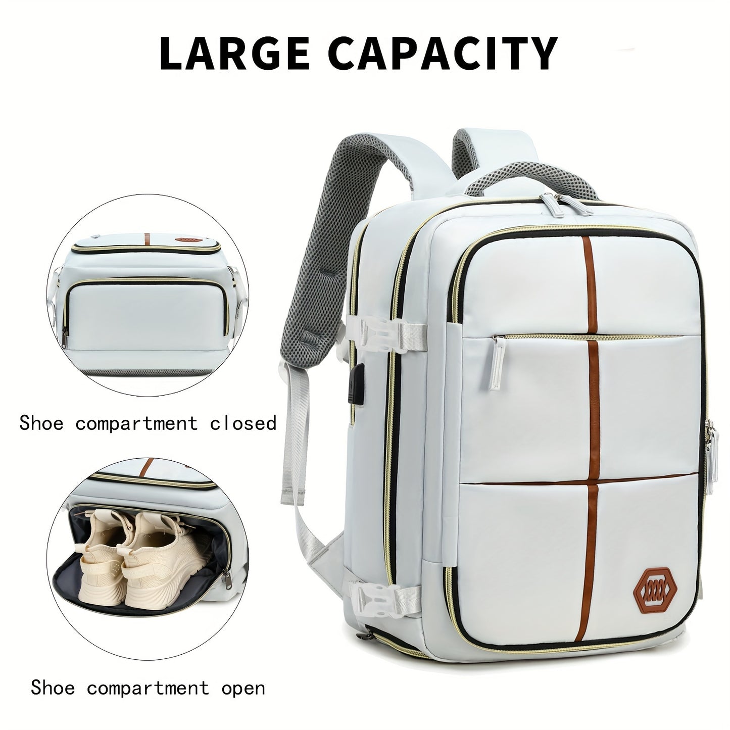 Multifunctional Travel Backpack, Airline-approved Laptop Schoolbag, Outdoor Sports Daypack With Shoes Compartment