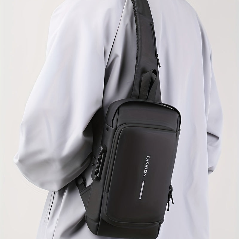 1pc Fashion Versatile Chest Bag With Password Lock, Men's Casual Crossbody Bag