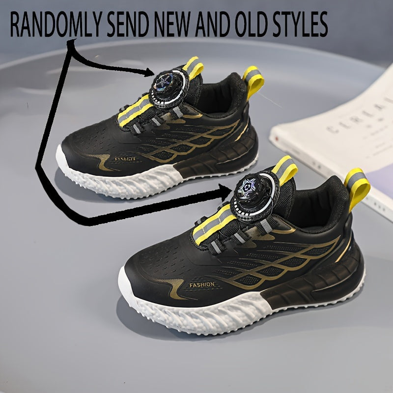 Casual Comfortable Low Top Sneakers With Rotating Button For Boys, Breathable Lightweight Running Shoes For All Seasons