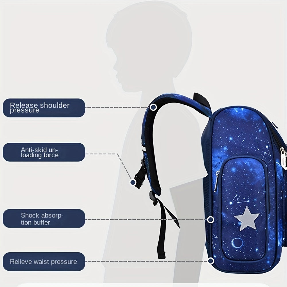 Waterproof School Bags, Cartoon Astronaut Space Starry Sky School Backpack, Large Capacity