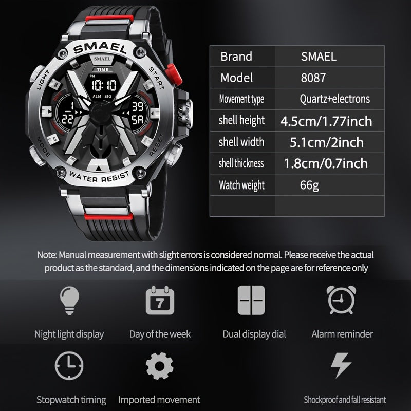 SMAEL Fashion Alloy Sports Quartz Watch med LED-baggrundslys Glød Digital Analog Armbåndsur, Udendørs Sport Vandtæt Ur, Ideelt valg til gaver