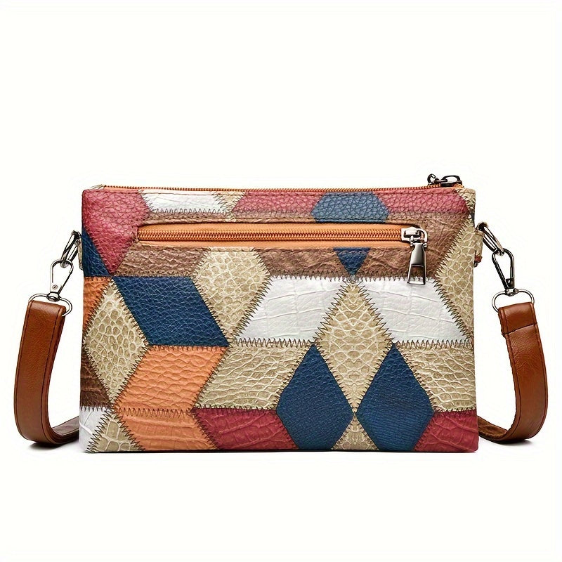 Rhombus Pattern Crossbody Bag, Bohemian Style Shoulder Bag