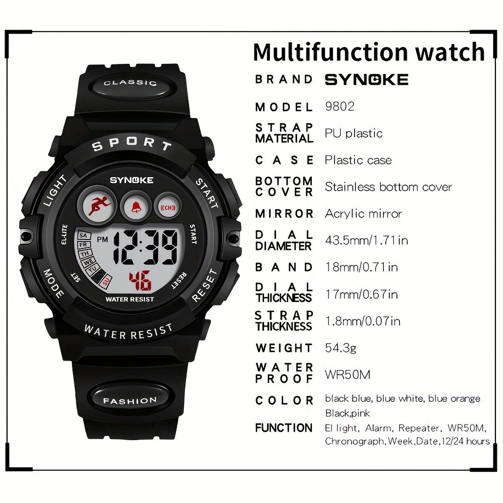 SYNOKE Sport Children Waterproof LED Digital Electronic Watch