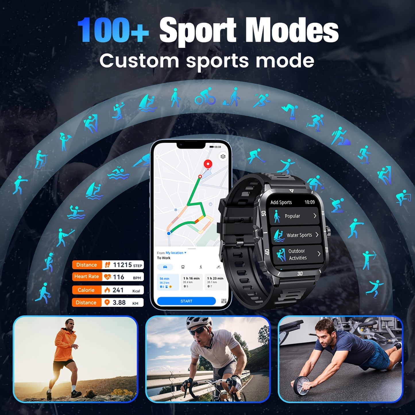 Smartwatch Men 430mah Wireless Call Fitness Mode Outdoor Sports Watch Sleep Detection Information Reminder/step Count/calorie Custom Dialing  Compatible Android Calculator Camera Remote Control Music Control Search Mobile P