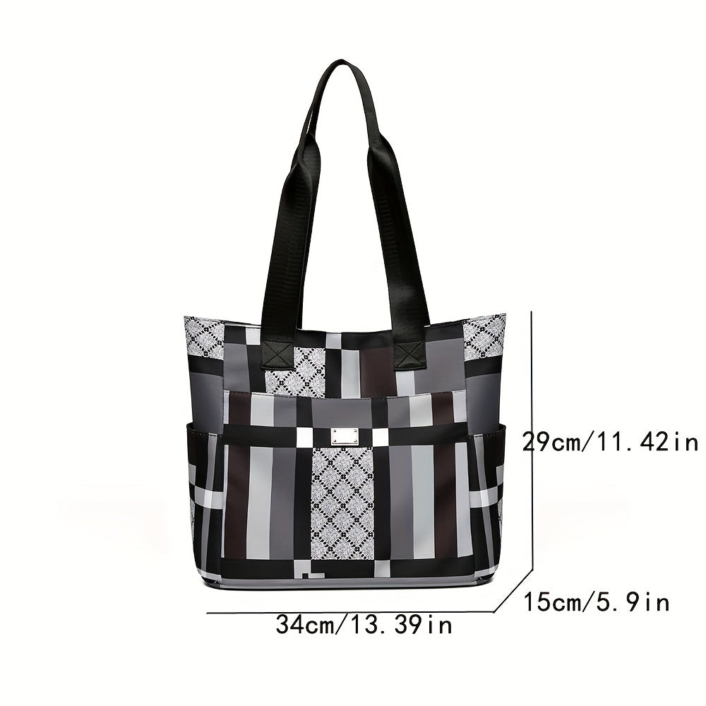 Large Capacity Geometric Tote Bag, Lightweight Casual Shoulder Bag For Daily Use