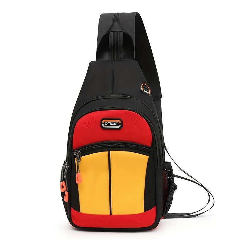 Colorblock Sling Backpack, Trendy Outdoor Travel Chest Bag, Zipper Strap Crossbody Bag