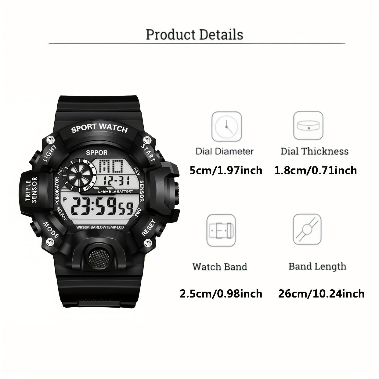 Trendy And Fashionable Men's Multi-functional Electronic Watch, With Luminous Display, Stopwatch, Date, Perfect Gift