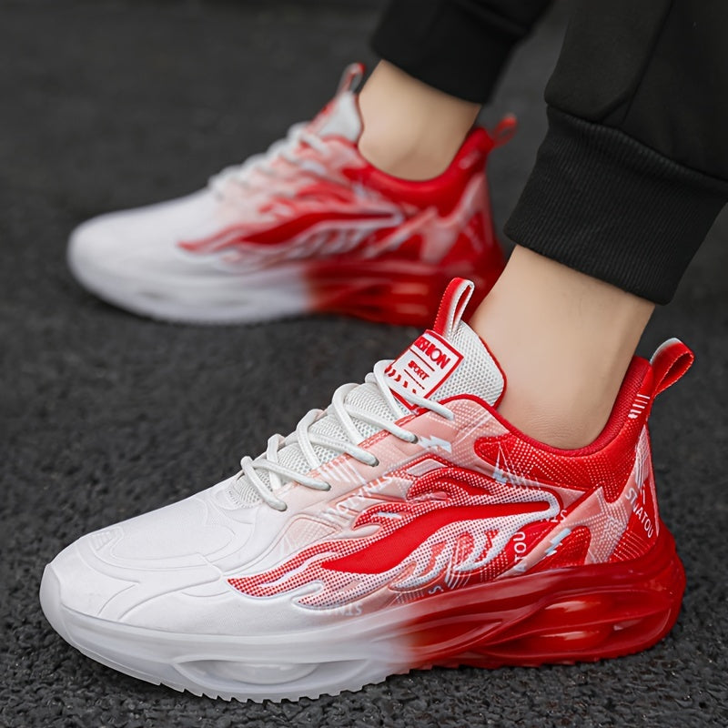 Men's Trendy Gradient Color Air Cushion Sneakers Shock Absorption Non Slip Lace Up Breathable Comfy For Outdoor Running Workout Hiking All Seasons