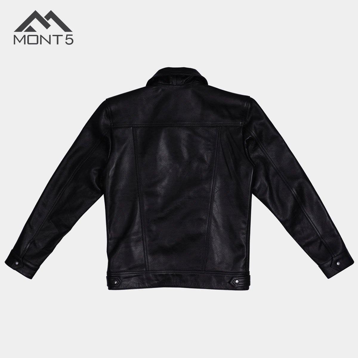 MONT5 - Diran Men Black Classic Leather Jacket with Shirt Collar-6