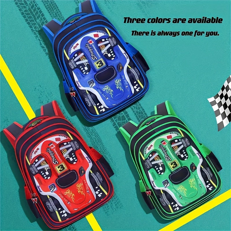 Elementary School Backpack, New Racing Boys And Children's Backpack, Waterproof And Large Capacity