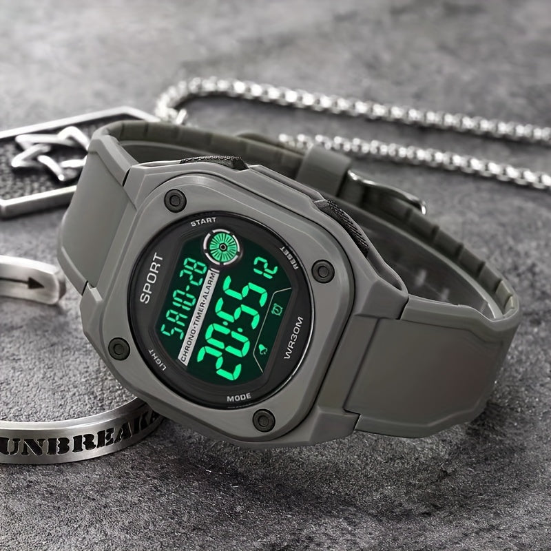 Multifunctional Electronic Watch For Teenagers, Square Timing Luminous Watch, Outdoor Sports Waterproof Electronic Watch