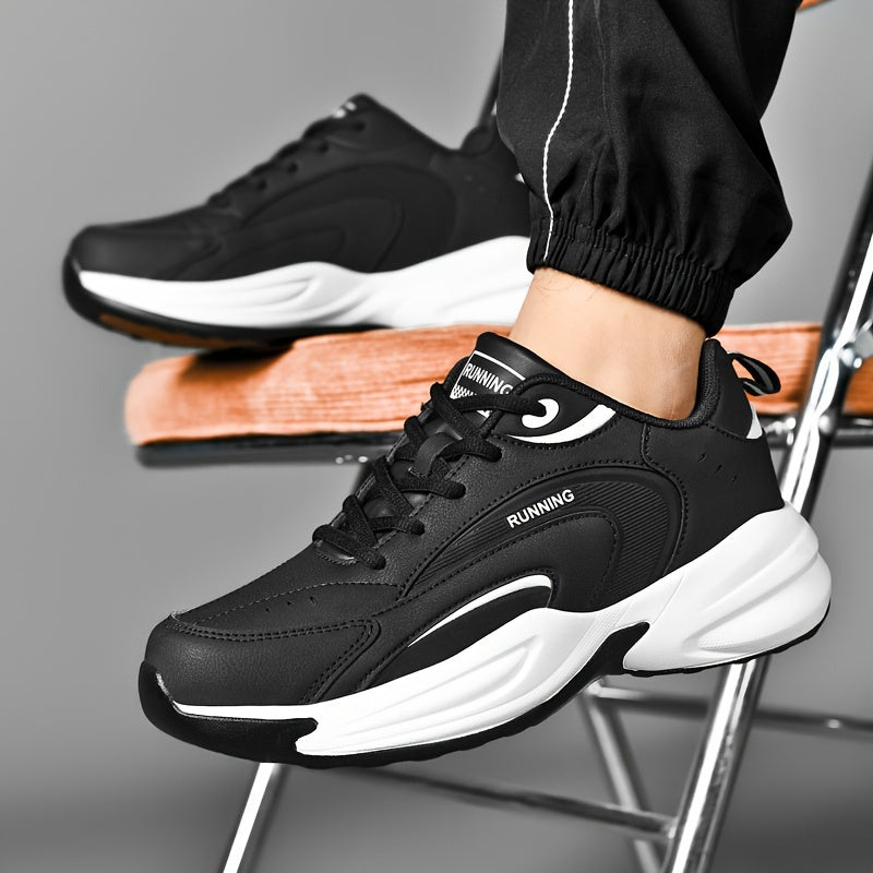 Trendy Solid Platform Sneakers For Men, Non Slip Comfy Lace Up Jogging Shoes For All Seasons Outdoor Workout Traveling